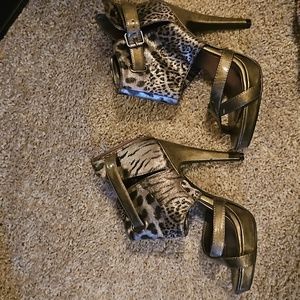 Silver leopard print heels